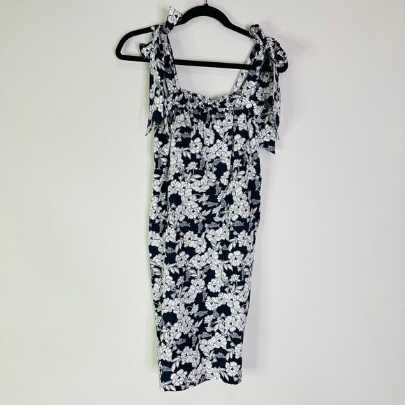 J.Crew Tie Shoulder Poplin Dress in Magnolia Floral Navy BG490 Size XS - Picture 2 of 8